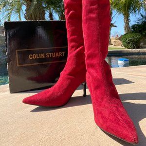 Colin Stuart Red Ruby Suede Boots Pump Style Size6